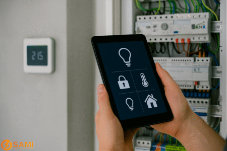 Smart Home KNX Steuerung. Bedienung von Licht, Heizung und Sicherheit, mit KNX-Verteilung im Hintergrund. Elektro Sami Treuchtlingen bis Ingolstadt