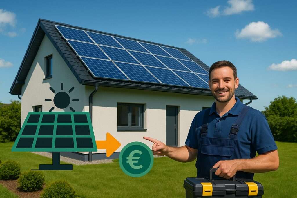 Elektriker in Treuchtlingen vor Einfamilienhaus mit Photovoltaikanlage zur Überschusseinspeisung