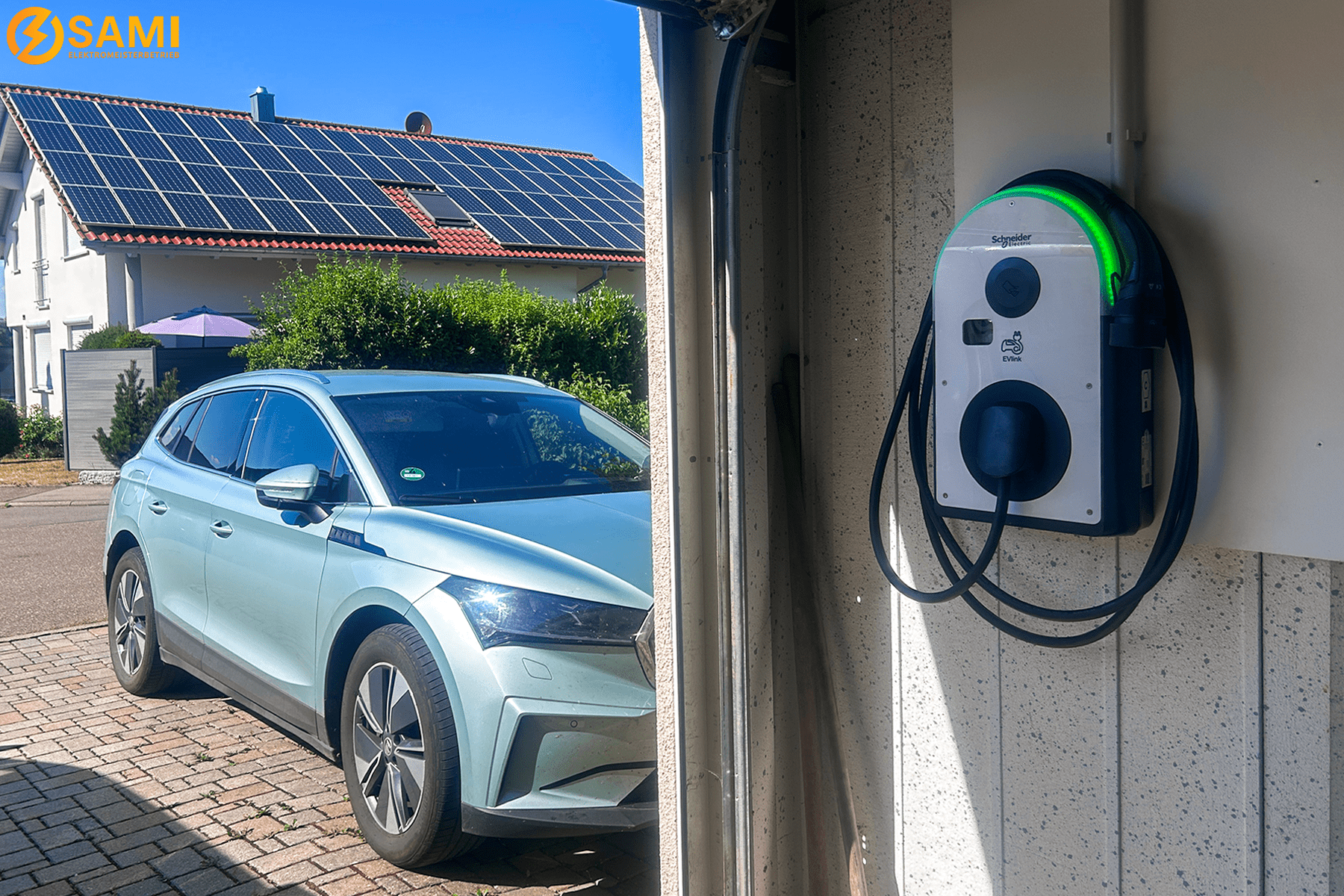 Wallbox mit Elektroauto und Photovoltaikanlage am Einfamilienhaus in Ingolstadt E-Auto-Förderung laut ADAC